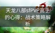 天龙八部sfPVP高手的心得：战术策略解析