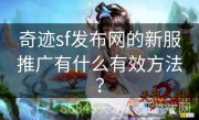 奇迹sf发布网的新服推广有什么有效方法？