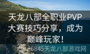 天龙八部全职业PVP大赛技巧分享，成为巅峰玩家！