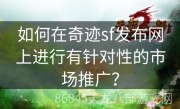 如何在奇迹sf发布网上进行有针对性的市场推广？