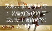 天龙八部sf新手引导：装备打造攻略|天龙sf新手装备选择：入门指南